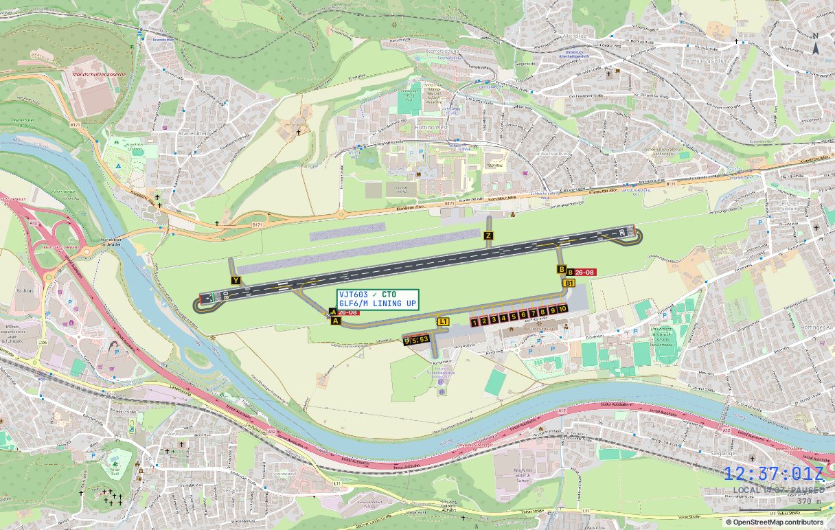 Innsbruck in the simulator, over the street map